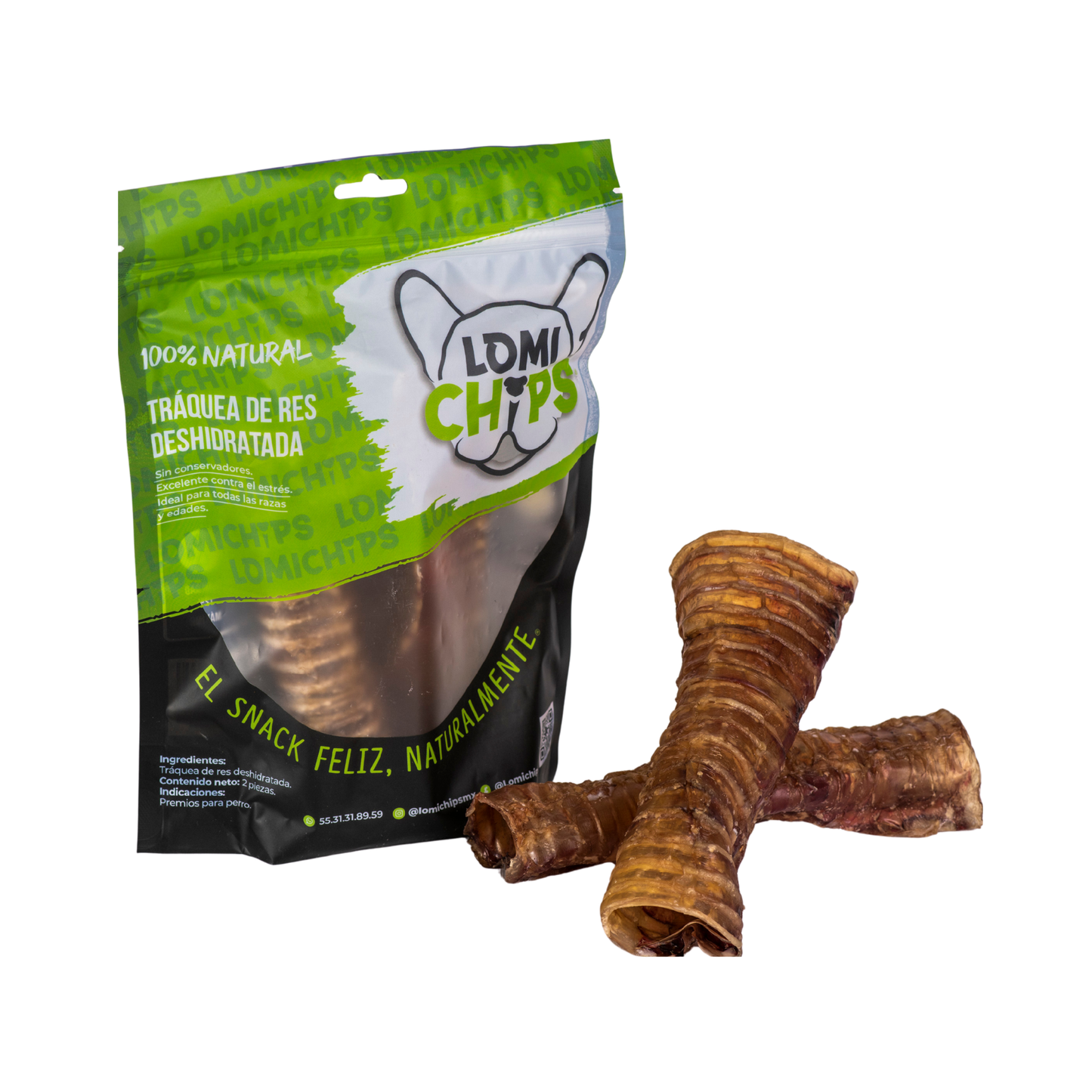 Lomichips Premios Deshidratados Sabor Traquea de Res 2 Piezas para Perro
