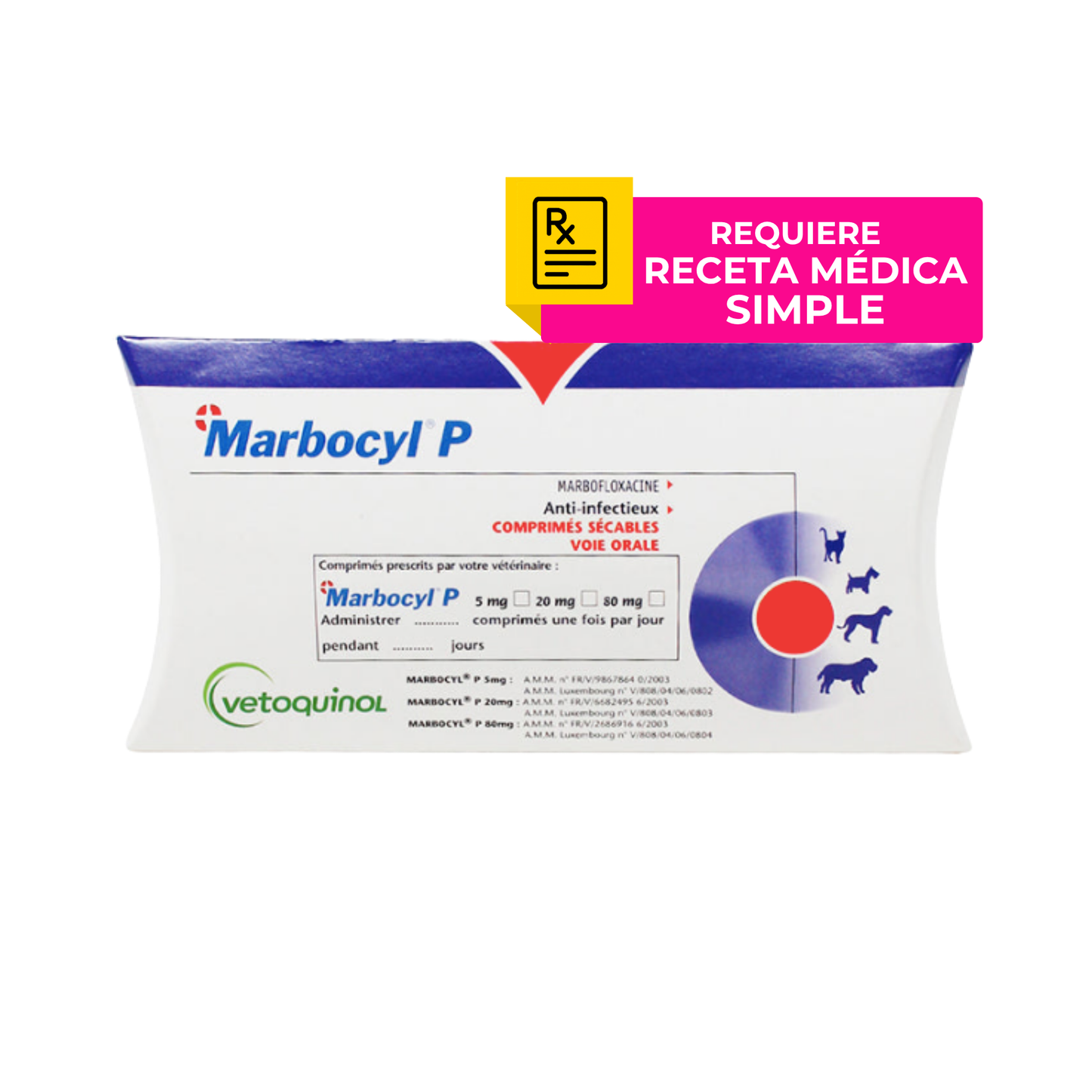 Marbocyl 20 Mg., Marbofloxacina, Blister con 10 Comprimidos, Vetoquinol