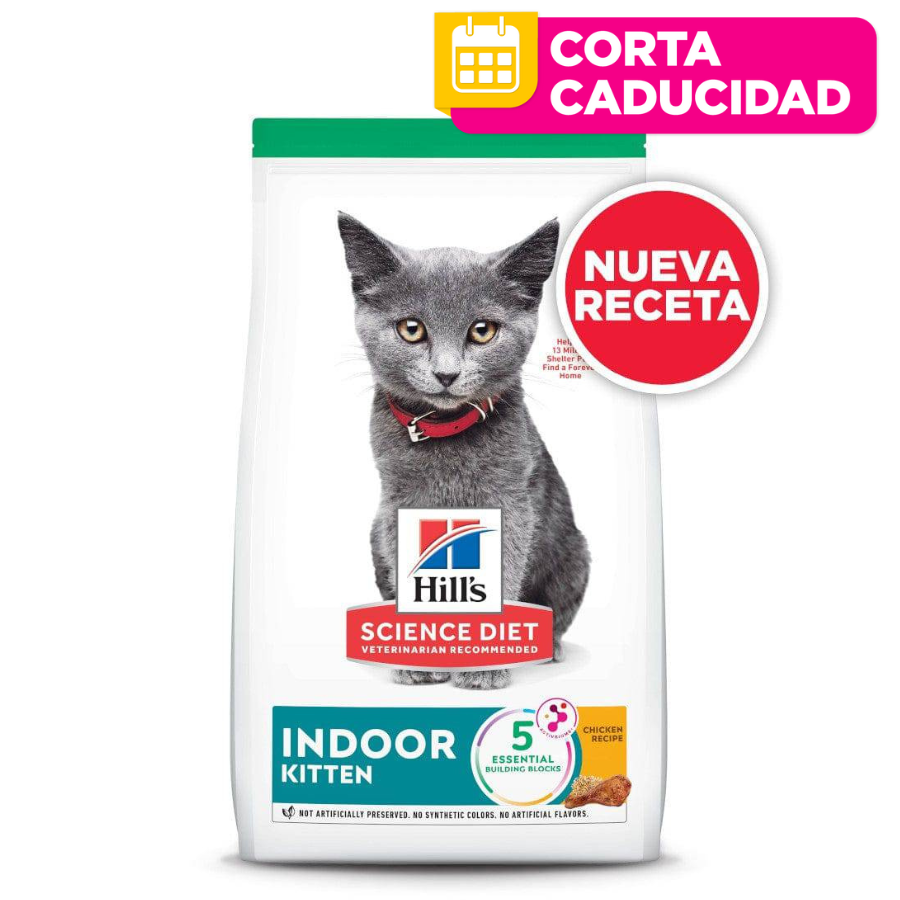 CORTA CADUCIDAD Hill's Science Diet Kitten Indoor, alimento saludable para gatito de interior sabor pollo 1.6Kg