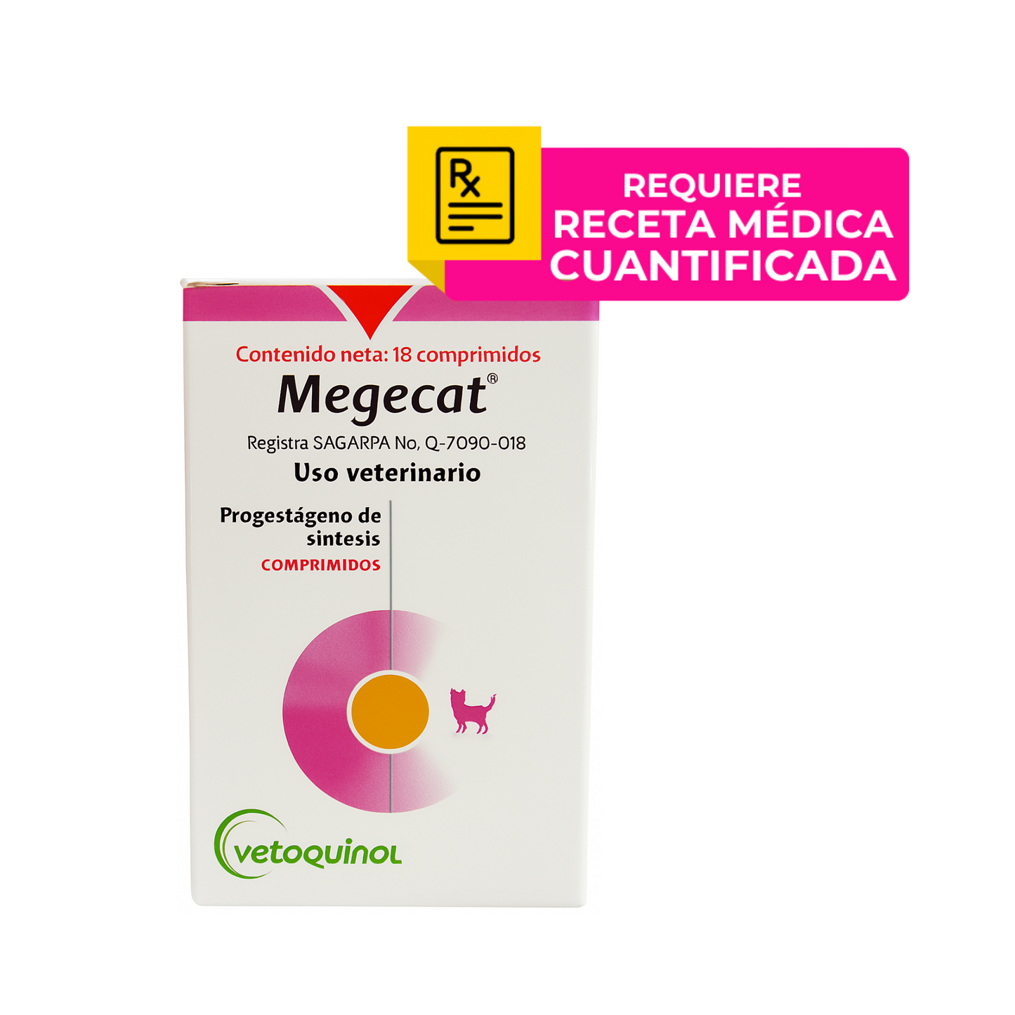 Megecat, Caja con 18 Comprimidos, Acetato de Megestrol, Vetoquinol