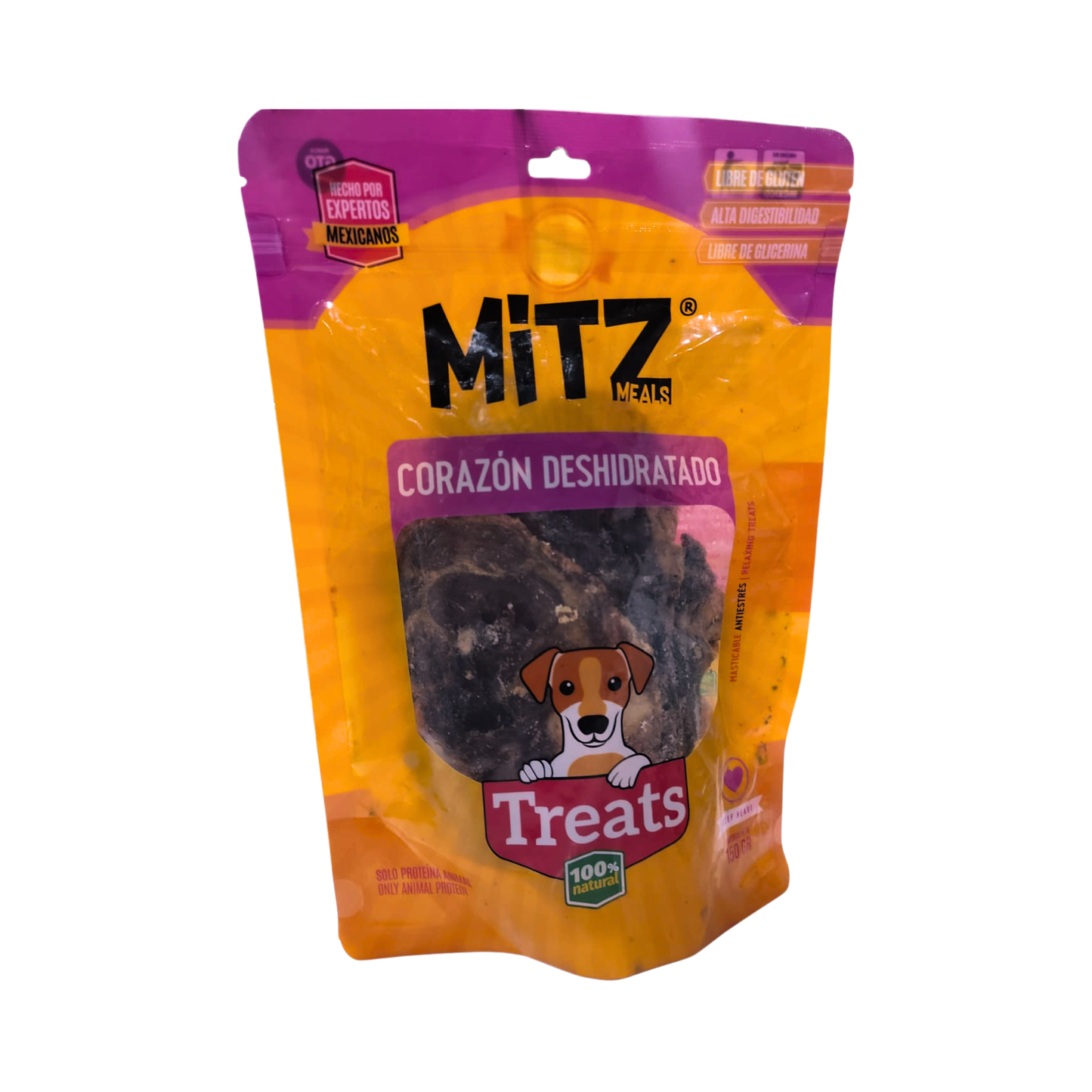 Mitz Meals Corazón de Res Premios Deshidratados para Perro en Bolsa de 150 g