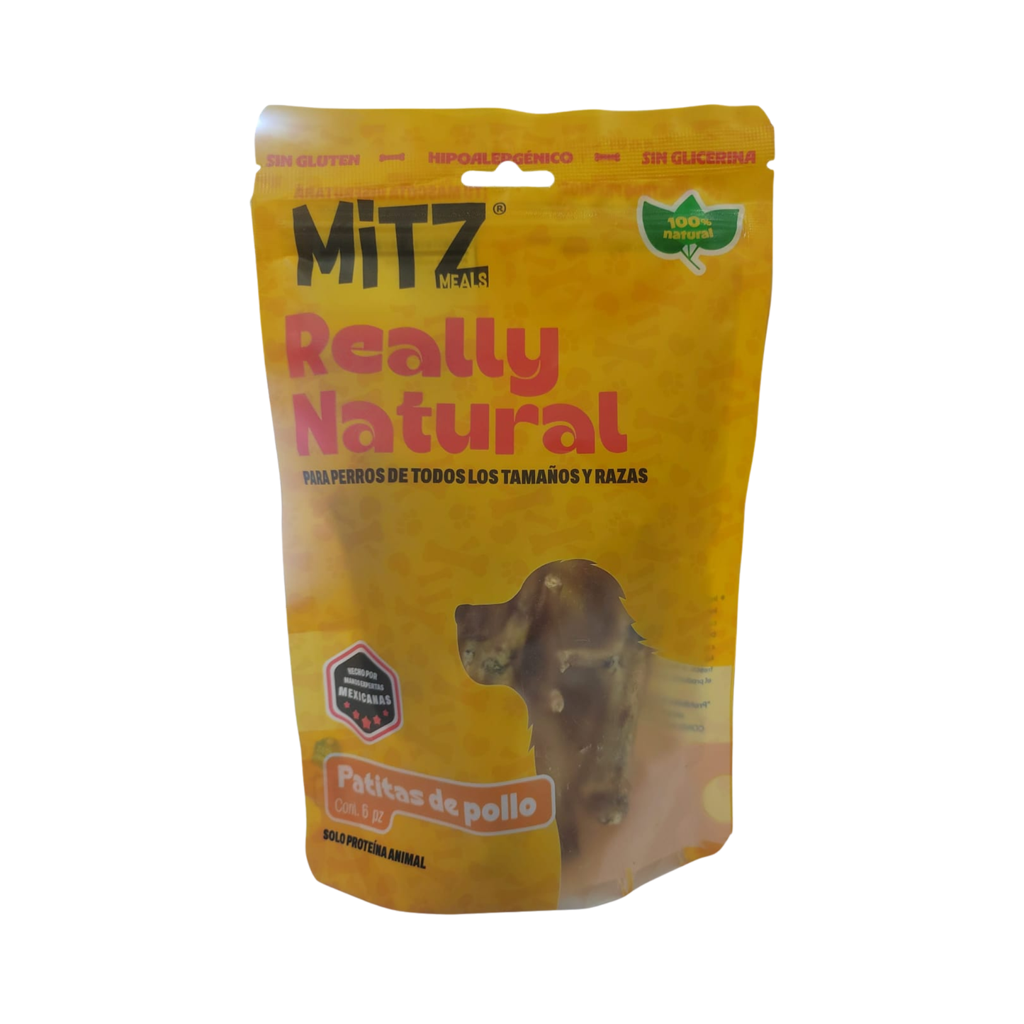 Mitz Meals Really Natural  Patitas de Pollo Premios Deshidratados para Perro Bolsa con 6 Piezas