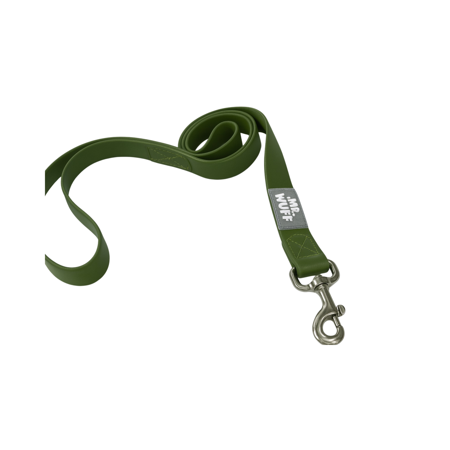Mr. Wuff Correa para Perro PVC Textura Antideslizante Refuerzo de Nylon Color Verde Militar