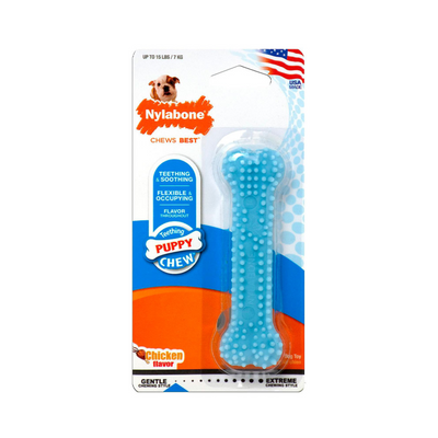Nylabone Hueso Masticabale Chico Color Azul para Perro Cachorro Sabor Pollo