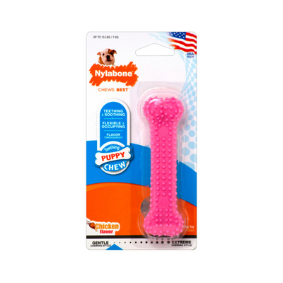 Nylabone Hueso Masticabale Chico Color Rosa para Perro Cachorro Sabor Pollo