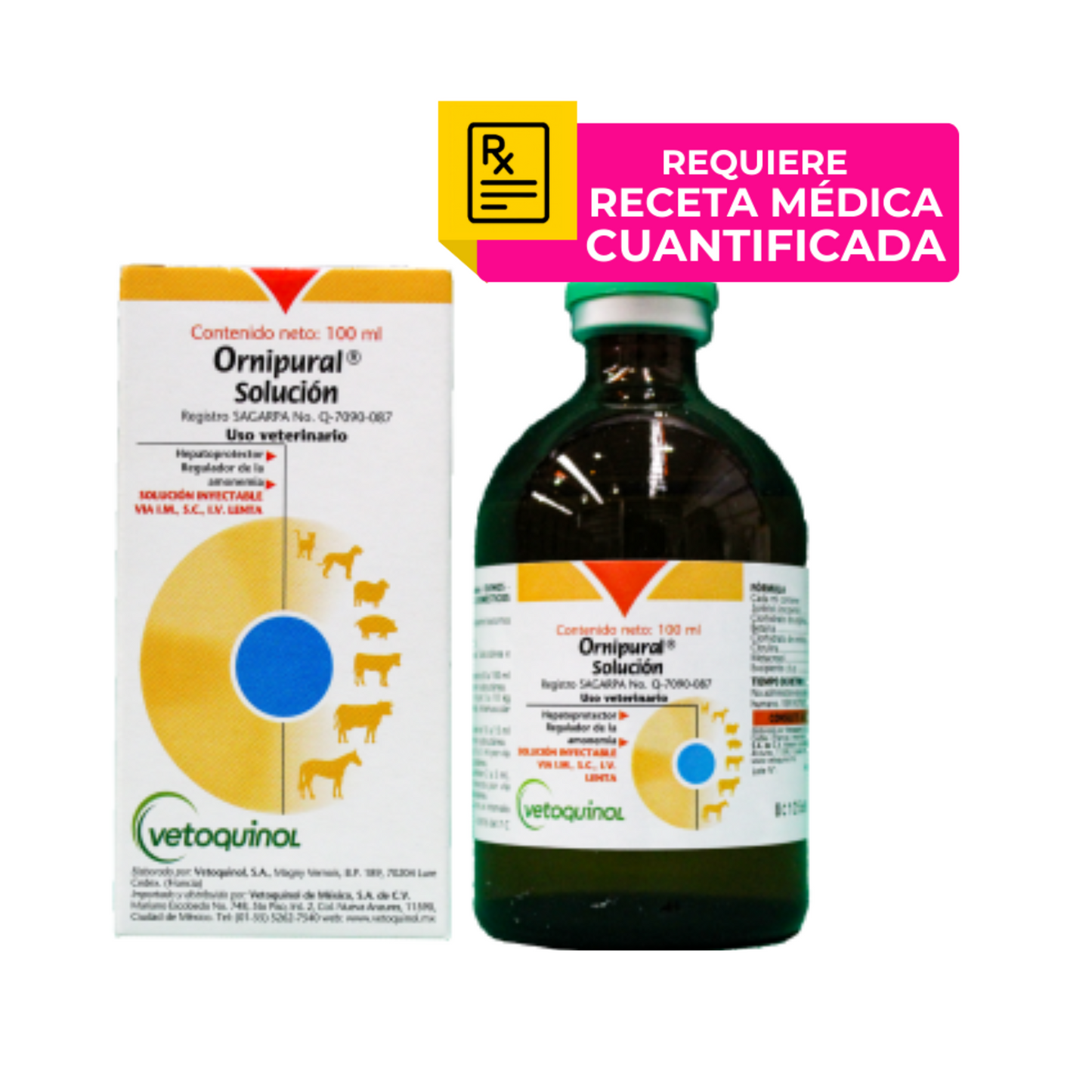Ornipural Solución Inyectable 100 ml  Estimulante Hepático y Renal Vetoquinol