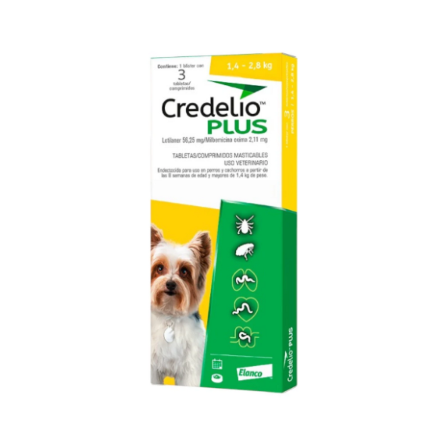 Pastilla Credelio Plus 3 Tabletas Perros 1.4 a 2.8 Kg Elanco