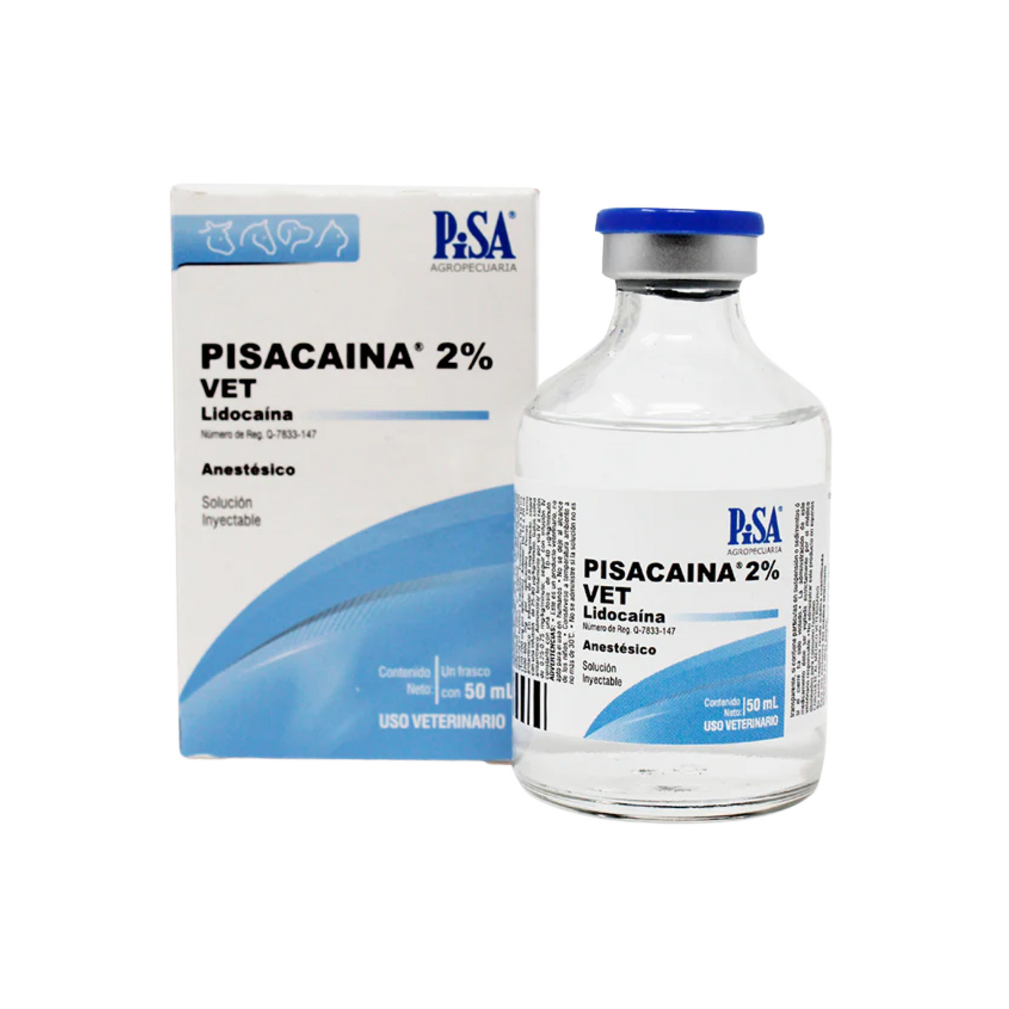 Pisacaina 2% Vet  Lidocaína Inyectable 50 ml para Uso Veterinario Pisa