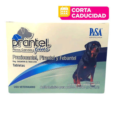 CORTA CADUCIDAD Prantel Plus Perros Grandes, Antihelmíntico para Perros de 40 Kg. o más, Caja con 20 Tabletas