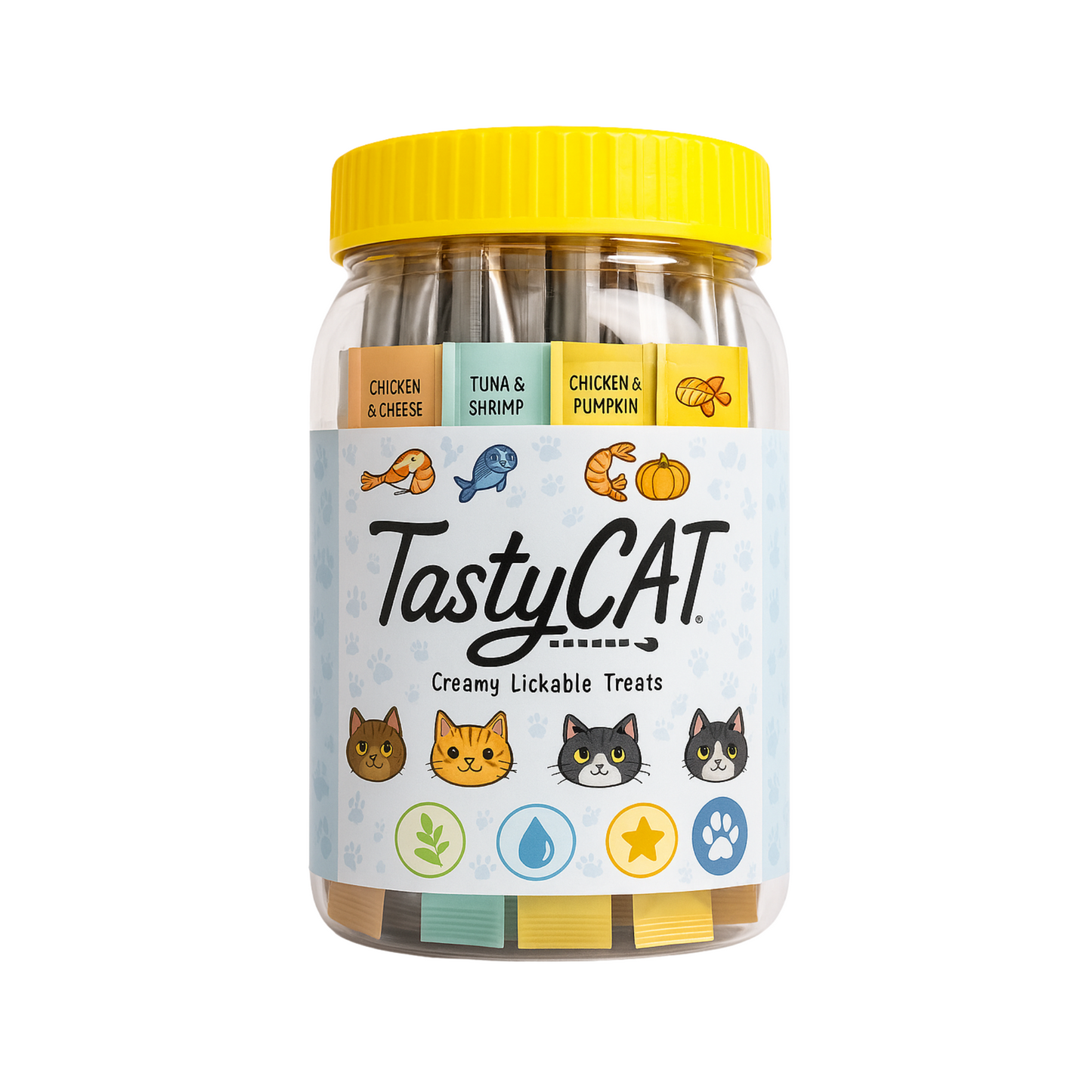 Premios para Gato Tasty Cat Bote Sabores Variados con 50 Tubos de 15 g c/u
