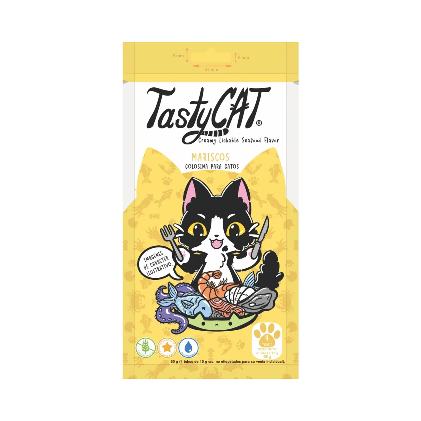 Premios para Gato Tasty Cat Mariscos Bolsa con 4 Tubos de 15 g c/u