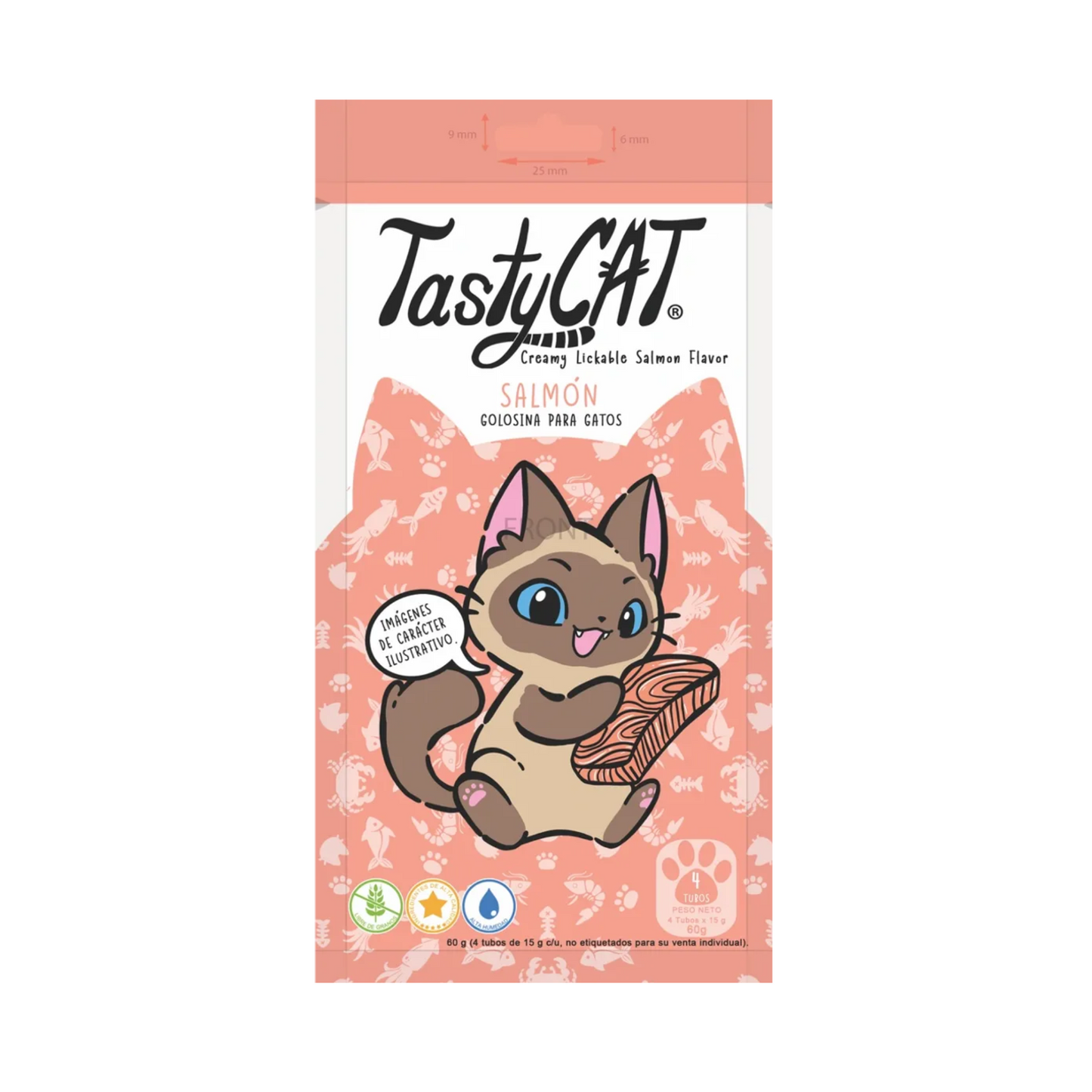 Premios para Gato Tasty Cat Salmon Bolsa con 4 Tubos de 15 g c/u