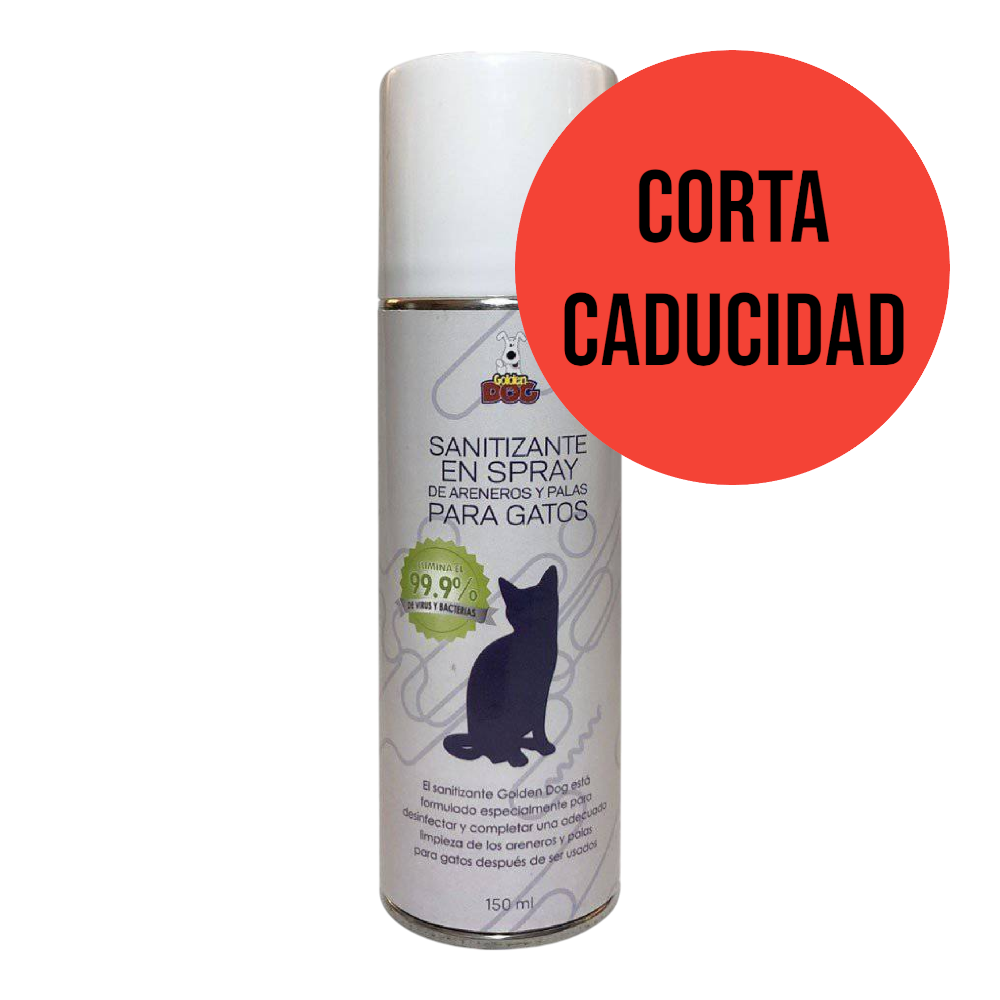 CORTA CADUCIDAD Sanitizante en Spray de Areneros y Palas para Gatos 150 Ml., Golden Dog