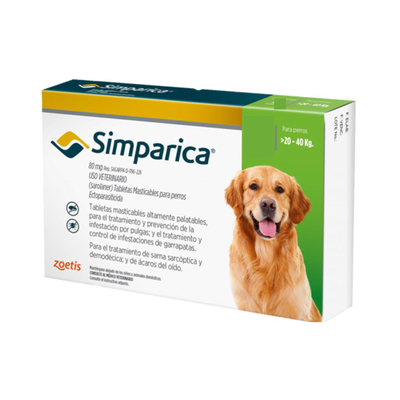 Simparica para perros 1 Masticable 80 mg 20 a 40kg