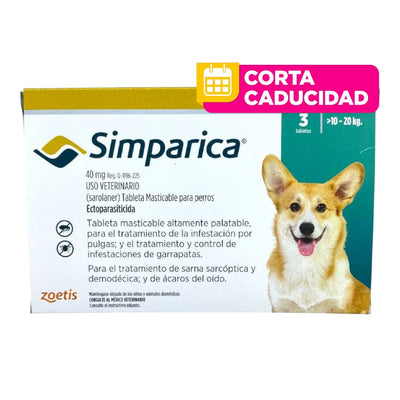 CORTA CADUCIDAD Simparica 3 Masticables 40 Mg 10 a 20 Kg