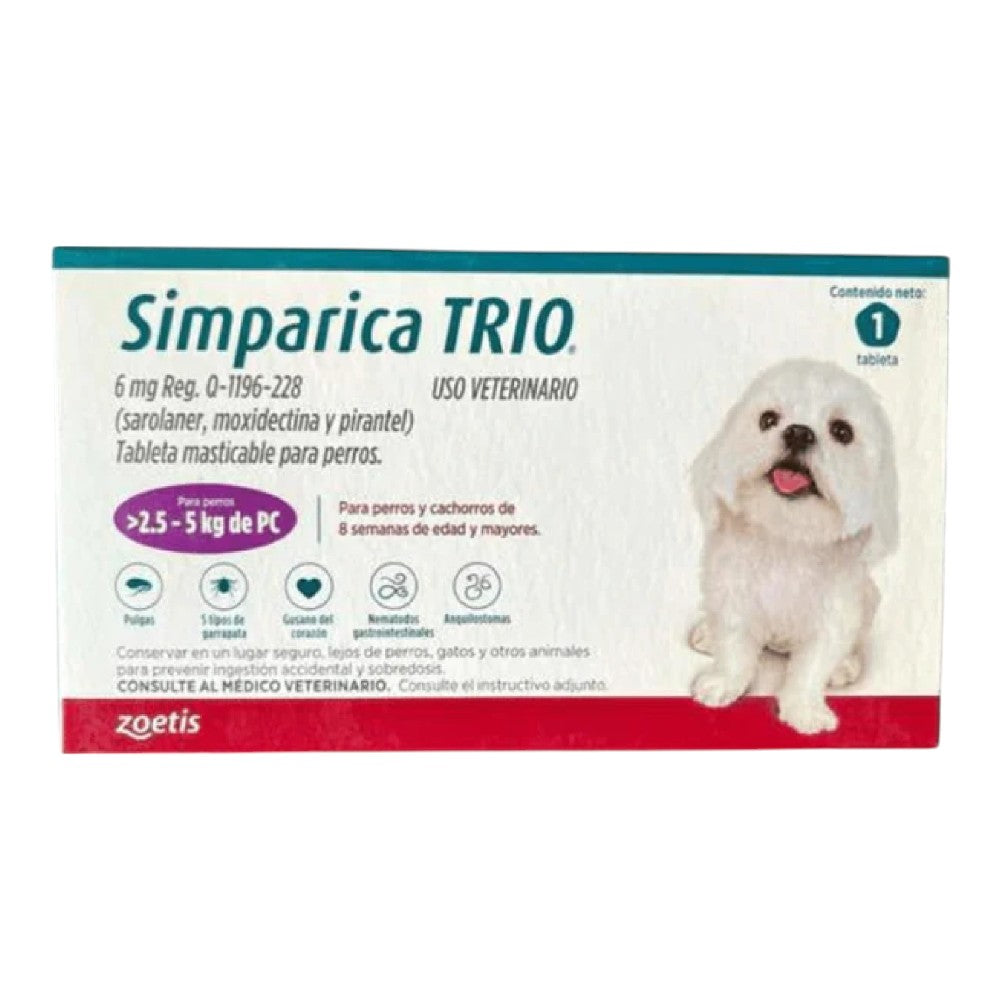 Simparica Trio 1 Masticable 6 mg 2.5 a 5 Kg