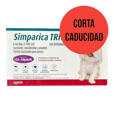 CORTA CADUCIDAD Simparica Trio 1 Masticable 6 mg 2.5 a 5 Kg