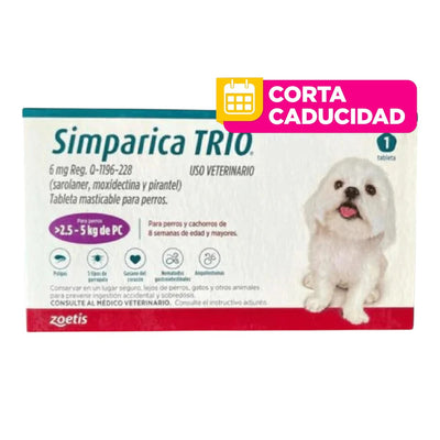 CORTA CADUCIDAD Simparica Trio 1 Masticable 6 mg 2.5 a 5 Kg