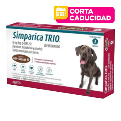 CORTA CADUCIDAD Simparica Trio 3 Masticables 72 Mg 40 a 60 Kg