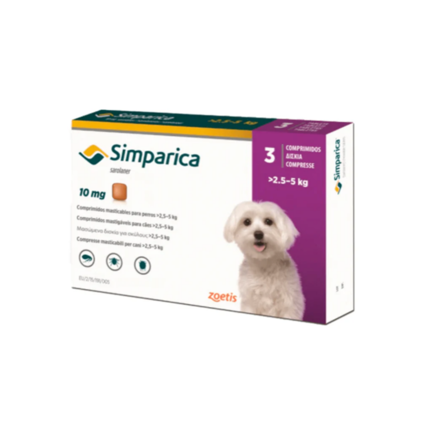 Simparica 10 Mg 3 Tabletas  2.5 a 5 Kg