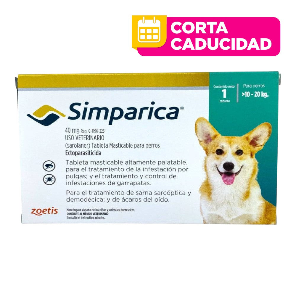 CORTA CADUCIDAD Simparica 1 Masticables 40 mg 10 a 20kg