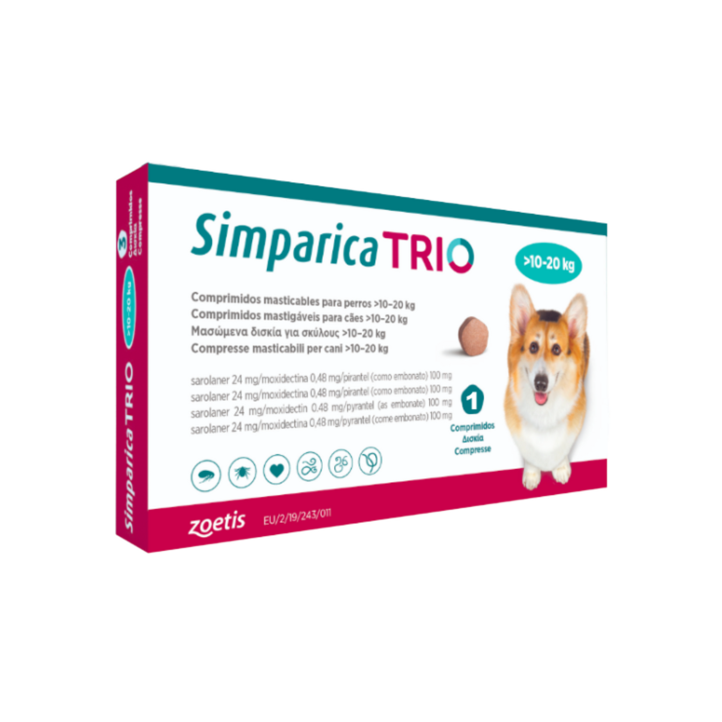 Simparica Trio 1 Masticable 24mg 10 a 20kg