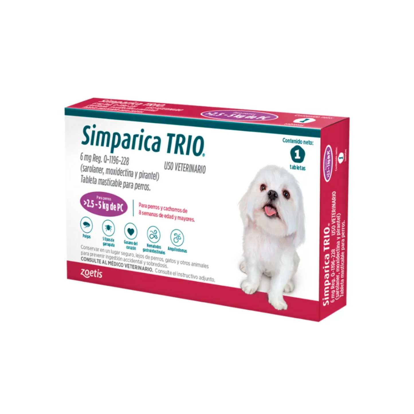 Simparica Trio 1 Masticable 6 mg 2.5 a 5 Kg