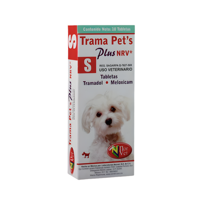 Trama Pet's Plus NRV "S", Tramadol 10 mg con 10 Tabletas, Norvet