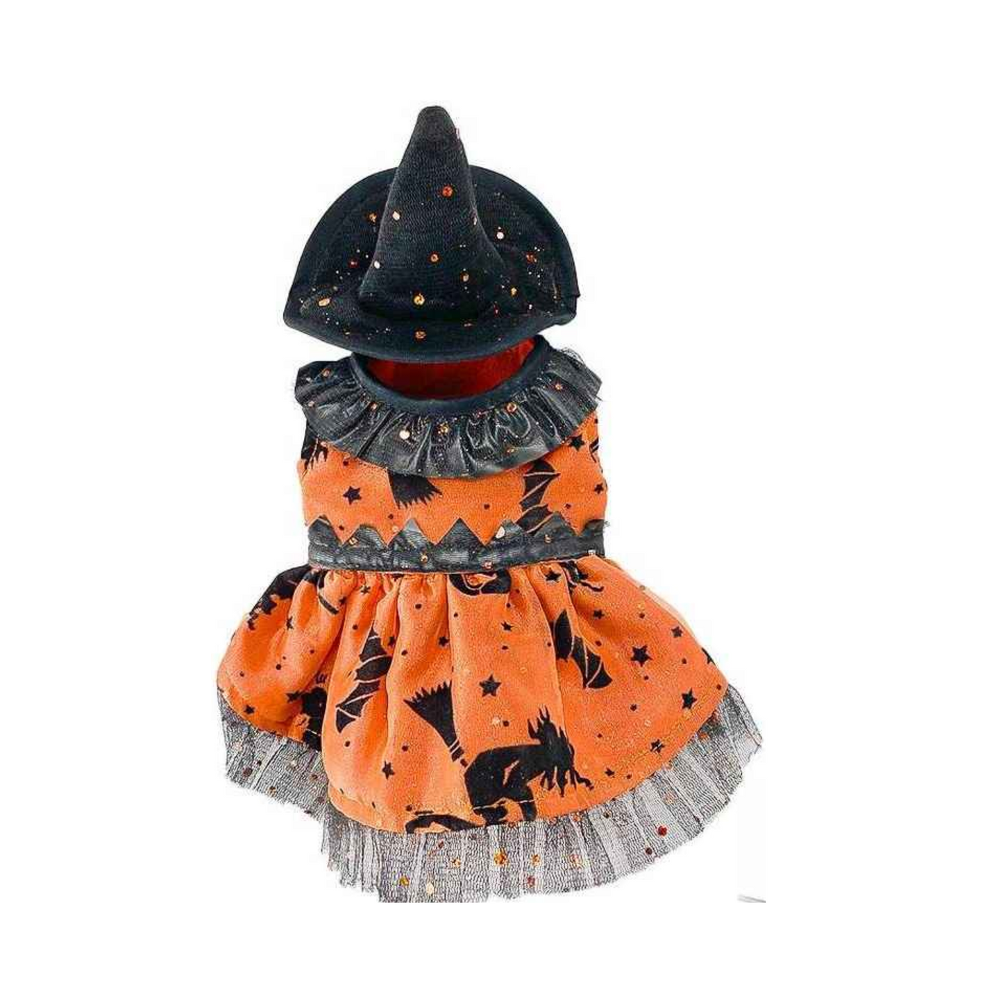 Toutmignon Disfraz de Bruja para Mascotas Vestido Naranja con Sombrero, Especial Halloween Talla 0