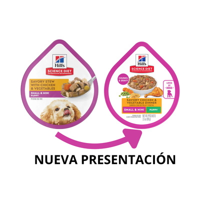 12 Tray Hill's SD Puppy Small & Mini Alimento Húmedo Cachorro Raza Pequeña, Pollo y Vegetales 99 gr
