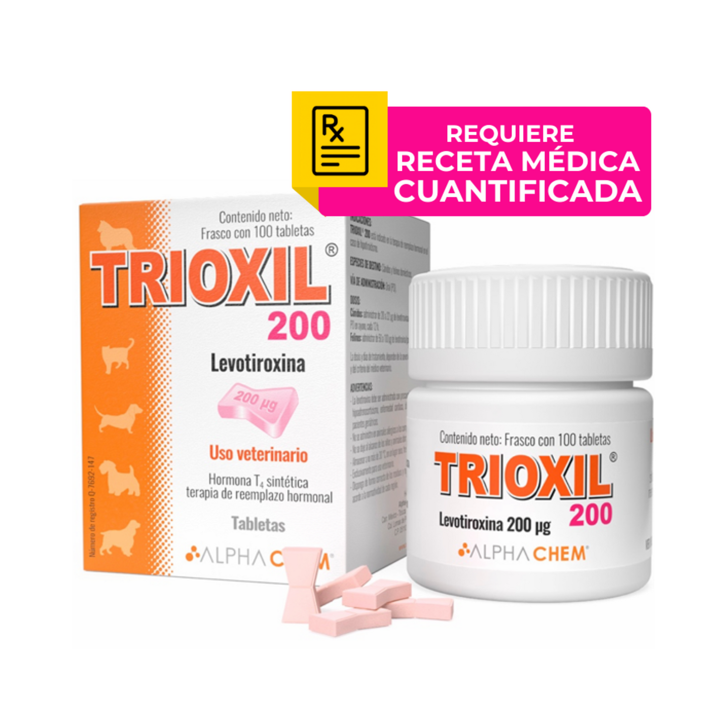 Trioxil Levotiroxina 200 Mcg. Frasco con 100 Tabletas, Alpha Chem