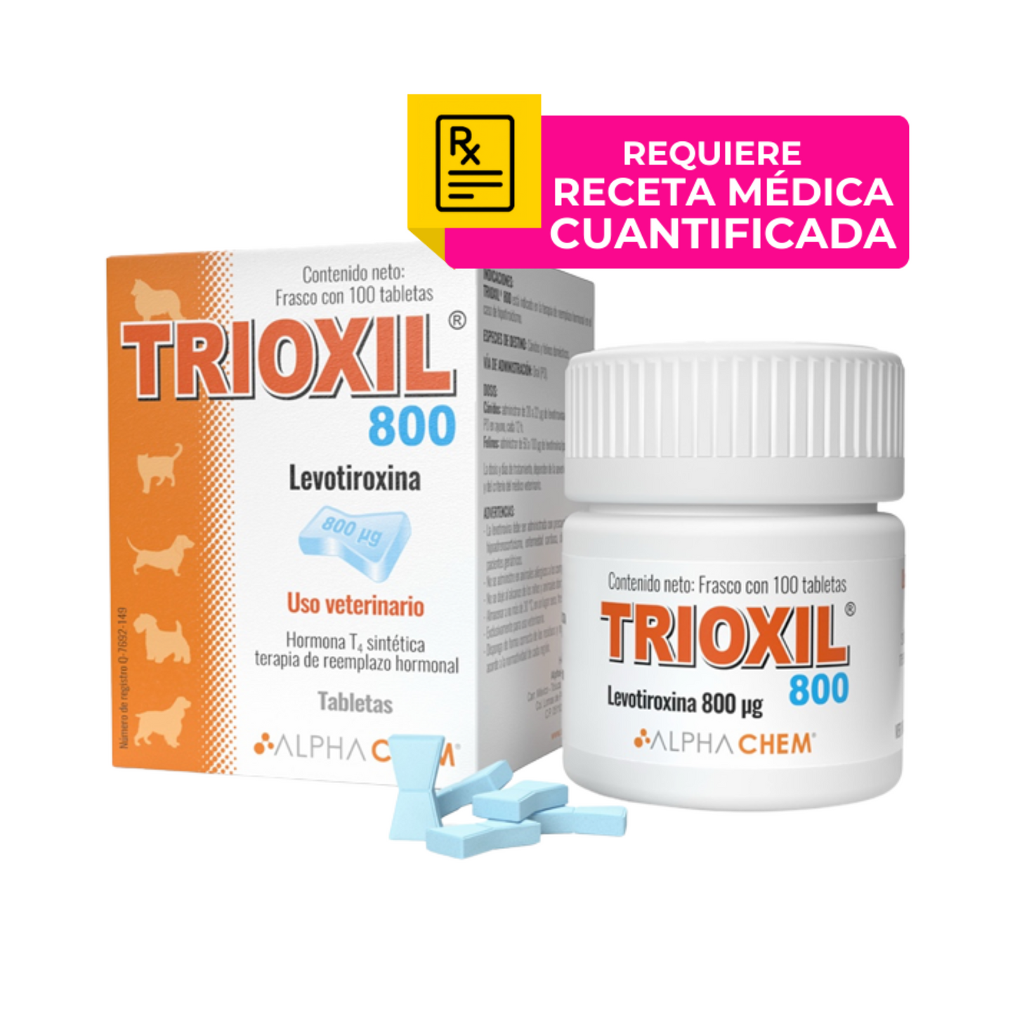 Trioxil Levotiroxina 800 Mcg. Frasco con 100 Tabletas, Alpha Chem