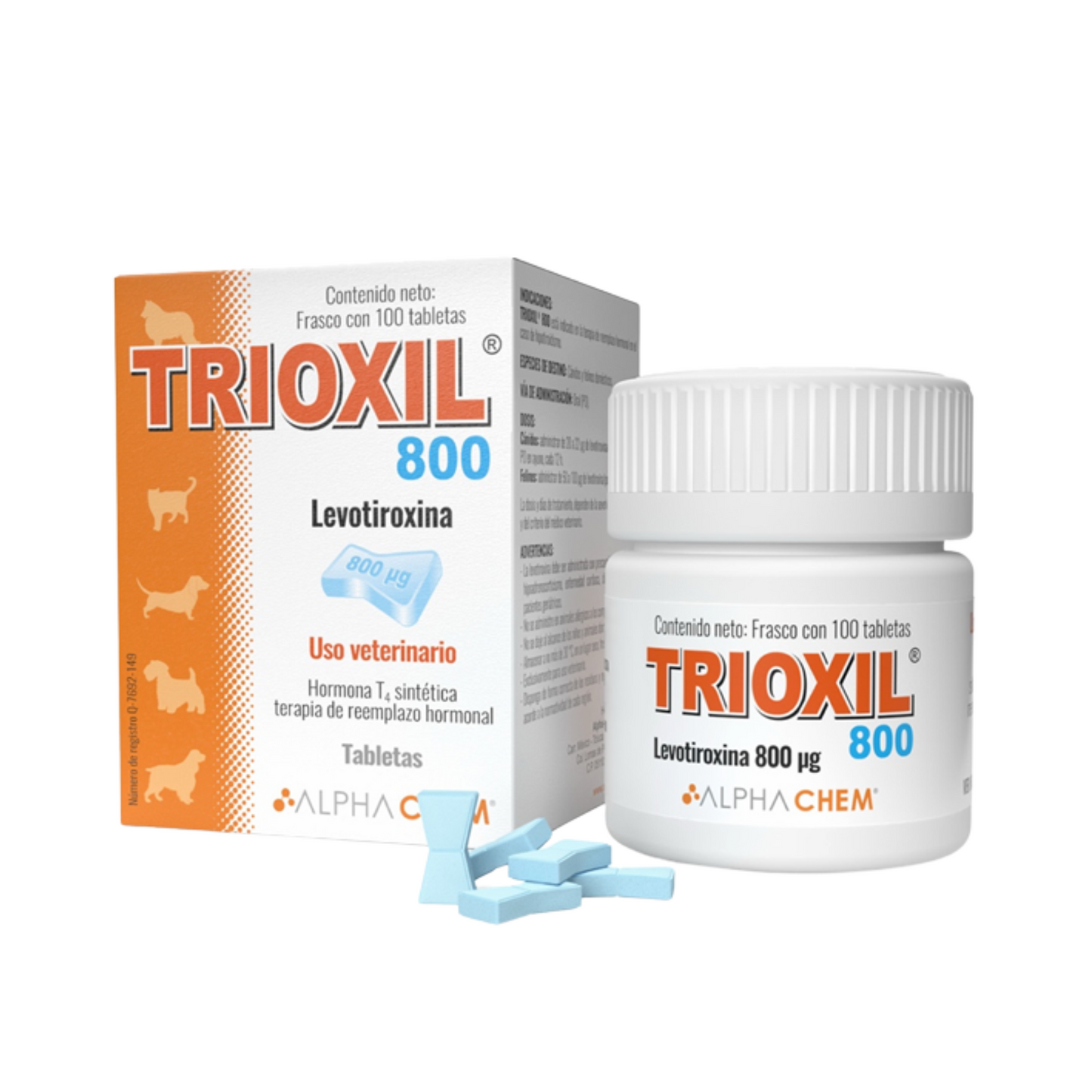 Trioxil Levotiroxina 800 Mcg. Frasco con 100 Tabletas, Alpha Chem