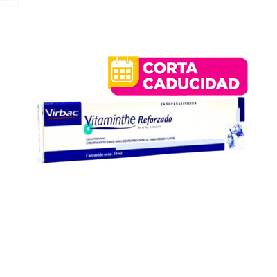 CORTA CADUCIDAD Virbac Vitaminthe Reforzado, Endoparasiticida para Perros y Gatos en Pasta 10 Ml.