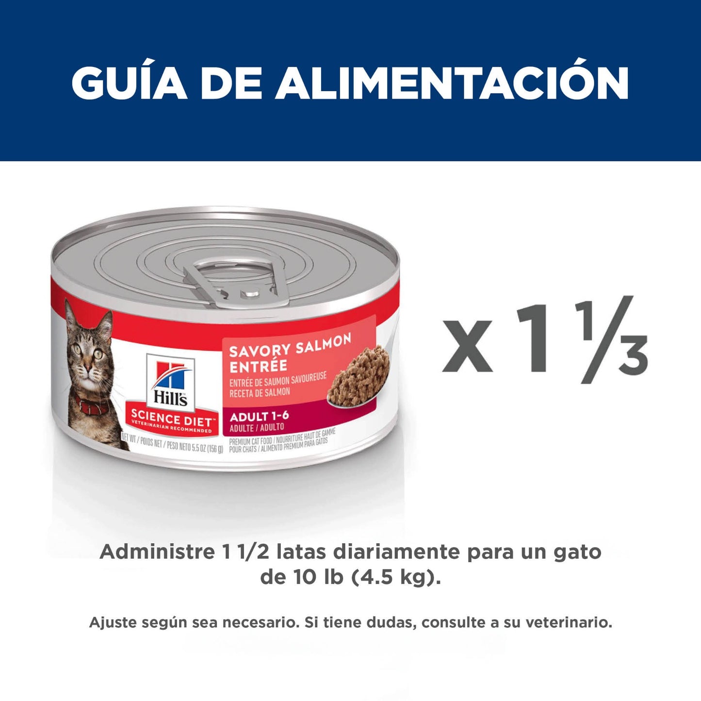 1 Lata Hill's Science Diet Adulto, alimento húmedo para gato adulto receta de salmón, 156g