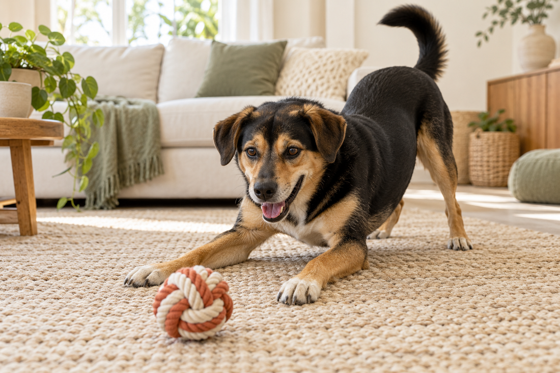 Perro jugando con una pelota