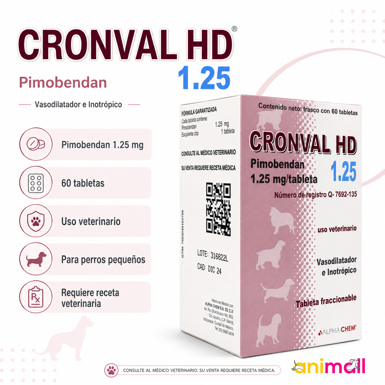 Cronval HD 1.25 mg 60 Tabletas Pimobendan