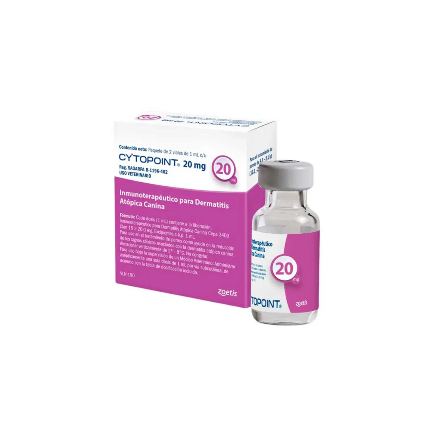 Cytopoint 20 mg  Tratamiento Antiprurítico para Perros  Paquete con 2 Viales de 1 ml  Zoetis