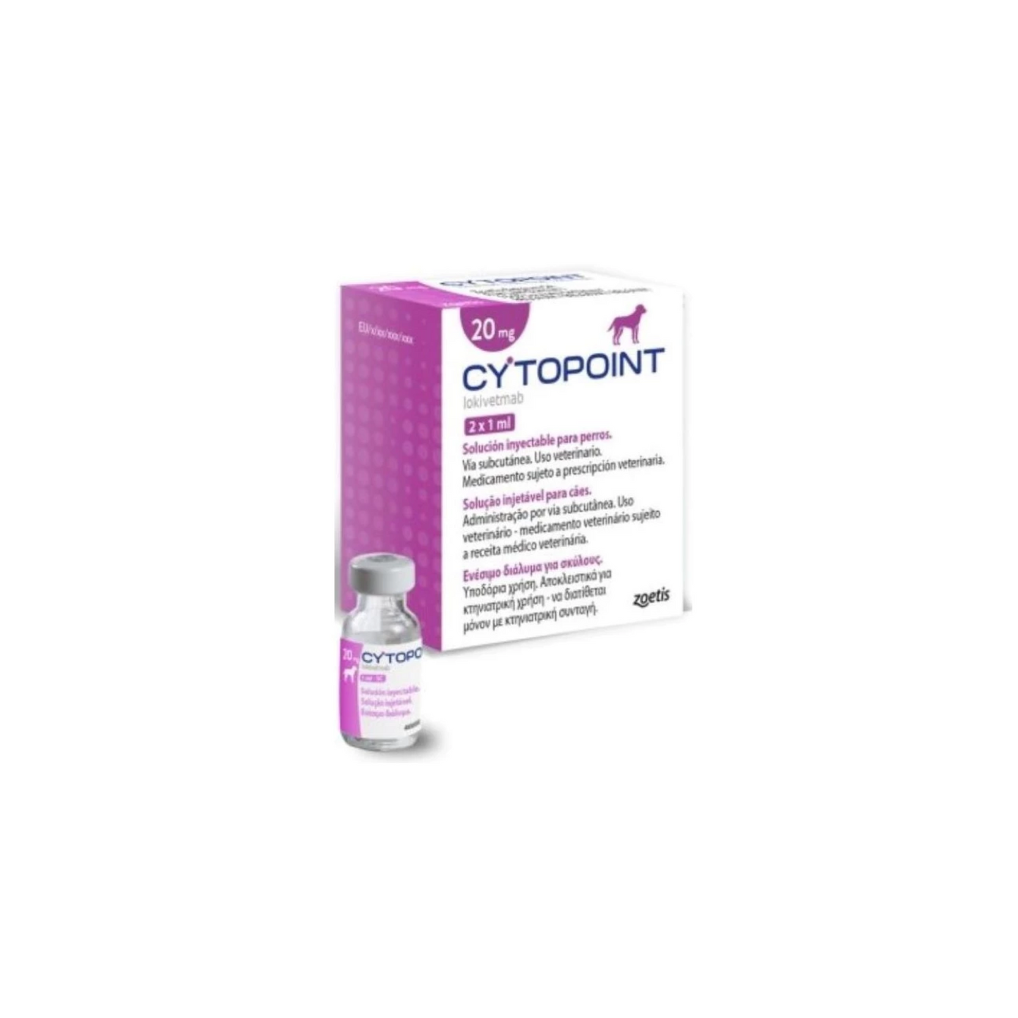 Cytopoint 20 mg  Tratamiento Antiprurítico para Perros  Paquete con 2 Viales de 1 ml  Zoetis