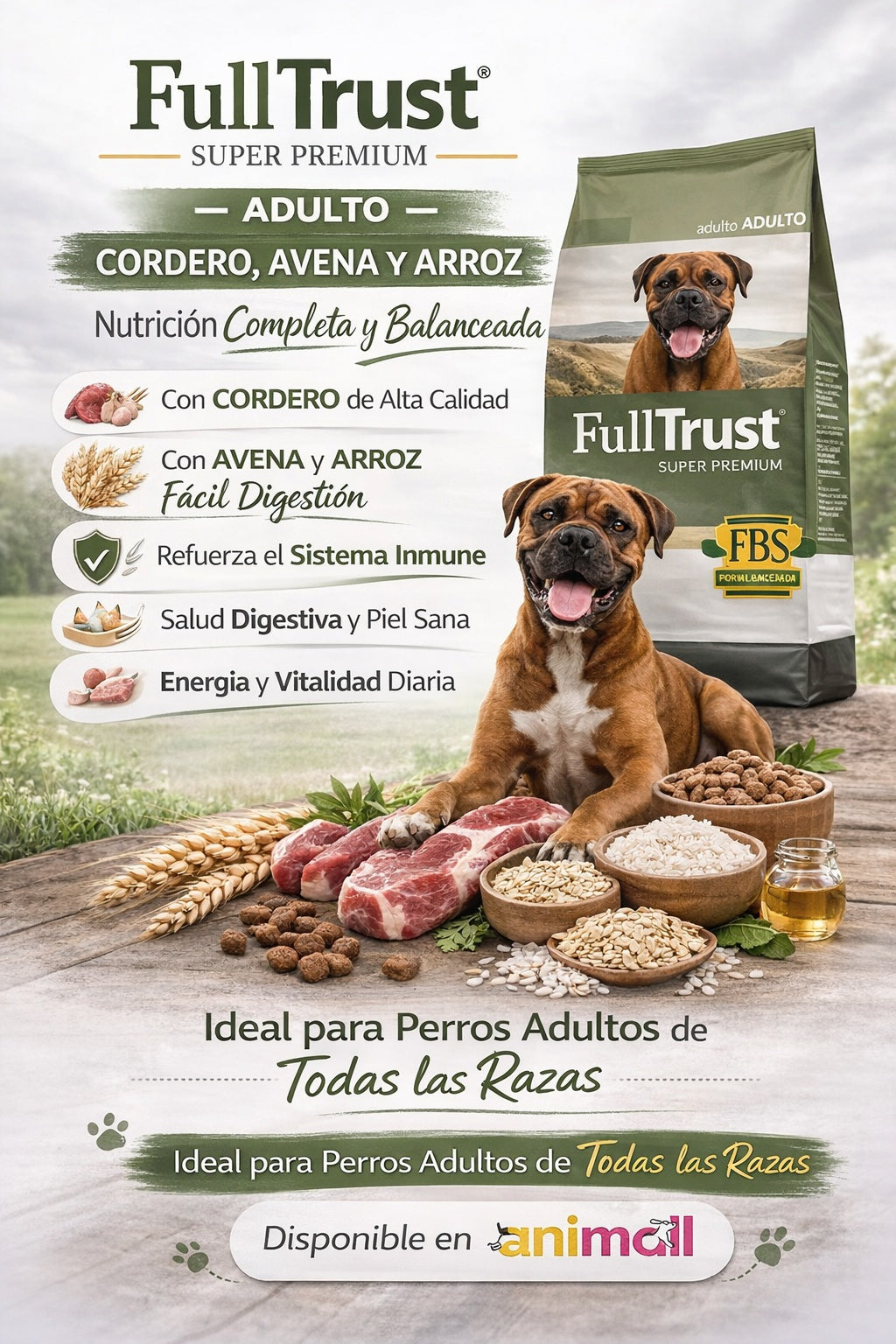 Full Trust super premium adulto fórmula cordero avena y arroz para perros