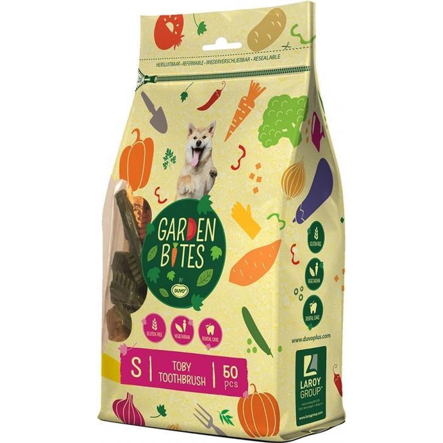 Garden Bites Toby Toothbrush | Premio Dental para Perros Pequeños | Vegano y Sin Gluten | 50 Piezas