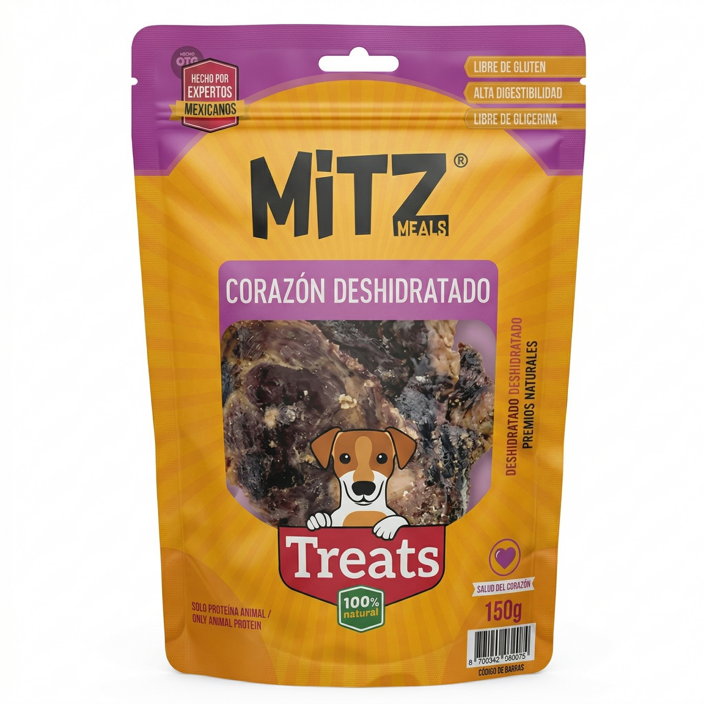 Mitz Meals Corazón de Res Premios Deshidratados para Perro en Bolsa de 150 g