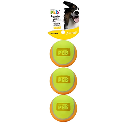 Pelota Mediana de Tenis con Squeaker 3 Pz., Fancy Pets